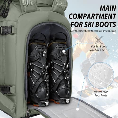 Goloni 50L Ski Backpack, Water‑Resistant Ski Boot Bag,Olive — view 4