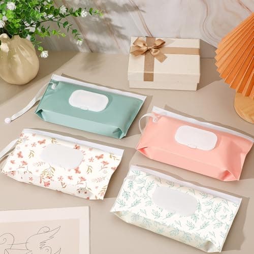SANNIX 2 Pcs Baby Wipes Holder Dispenser, Portable Refillable Baby Wet Wipes Pouch Container Reusable Waterproof Travel Case Pink — view 4