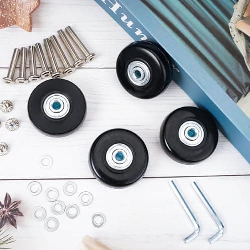 4 Pcs Luggage Suitcase Replacement Wheels 50 x 18 mm Rubber Luggage Wheel Repair Kit Heavy Duty Rubber Swivel Caster Wheels Replacement for Suitcase — view 6