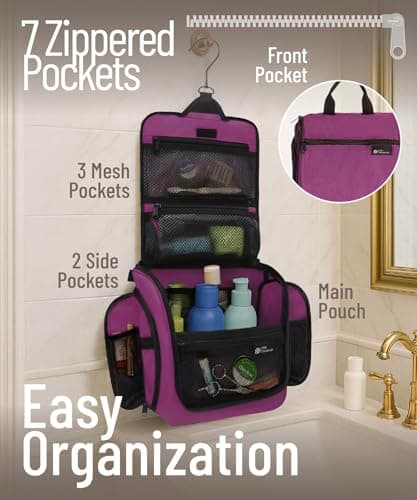 D&D Hanging Toiletry Bag for Women and Men, Large Travel Wash Bag, Purple — view 2