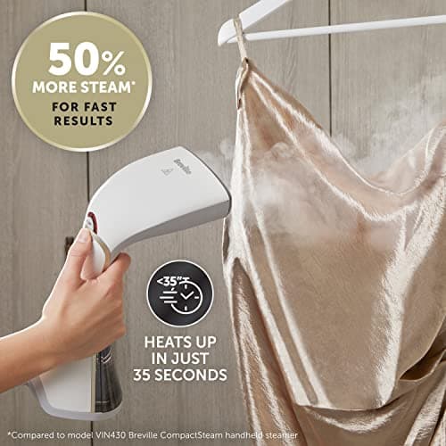 Breville EliteTEMP Handheld Garment Steamer | Horizontal & Vertical Clothes Steamer for Home & Travel | 1500W | Fast Heat Up | White & Gold — view 3