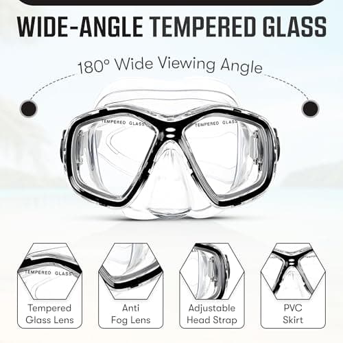 Two Bare Feet Snorkel, Mask and Fins/Flippers PVC Snorkelling Set (Adults) With Anti Fog and Wide View Mask, Anti-Leak, Tempered Glass - Scuba Dive Snorkelling Sets (L/XL (UK9-13), Black) — view 2