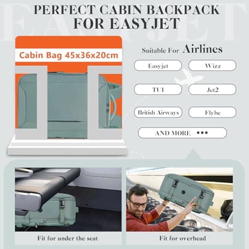 Hayayu Easyjet Cabin Bag 45x36x20 Underseat Cabin Bag Travel Backpack — view 2