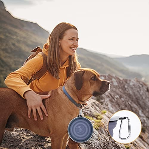 SLSON Collapsible Dog Bowls 2 Pack Dog Travel Bowl with Lid and Carabiners Pet Feeding Water Bowl Portable Dog Feeder for Walking, Travelling and Daily Use（1000ml） — view 4