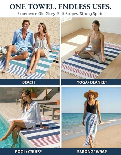 LANE LINEN Beach Towels For Women, 2 Pack Large Turkish Towels Oversized, Pre-Washed, No-Shrink Sand Free Towel, Quick Dry, Lightweight Travel,Soft Beach Essentials 39"x71" - Stripe — view 6