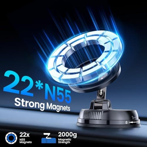 MagSafe Car Phone Holder, 35 kg Vacuum Suction Mount with 22 N55 Magnets — view 3