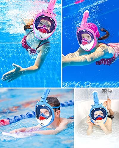 Dancial Snorkel Mask for Kids, 180° Panoramic View Full Face Diving Mask Free Breathing Snorkeling Mask, Safe, Anti-Fog, Anti-Leak Snorkel Set, Dry Top Swimming Mask Gift for Kids 4-12 Blue — view 6