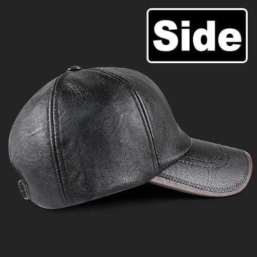 Warm Leather Baseball Cap, Mens Windproof Waterproof Genuine Leather Shell Fleece Lining Adjustable Hat Fall Winter (Black) — view 5