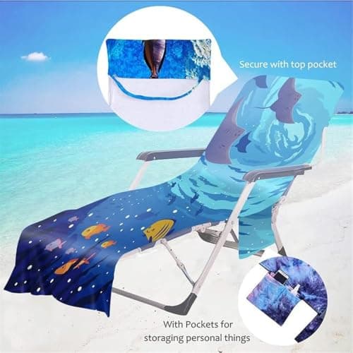 drburpily Luxury Beach Chair Towel With Fitted Top,royal blue stripes — view 5