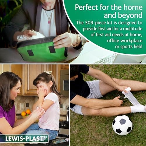 Lewis-Plast First Aid Kit Bag - 309 Piece Survival Kits - Safety Essentials for Travel Car Home Camping Work Hiking,Green — view 6