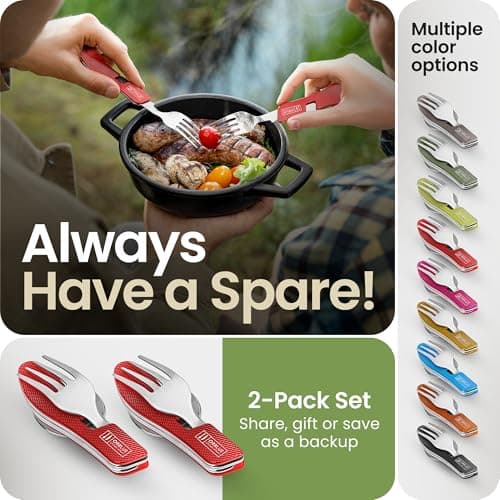 ORBLUE 4-in-1 Camping Cutlery Set 2-Pack – Stainless Steel Foldable Spoon Fork Knife Bottle Opener with Pouch – Portable Travel Cutlery & Camping Utensils for Hiking & Outdoor Use – Red — view 6
