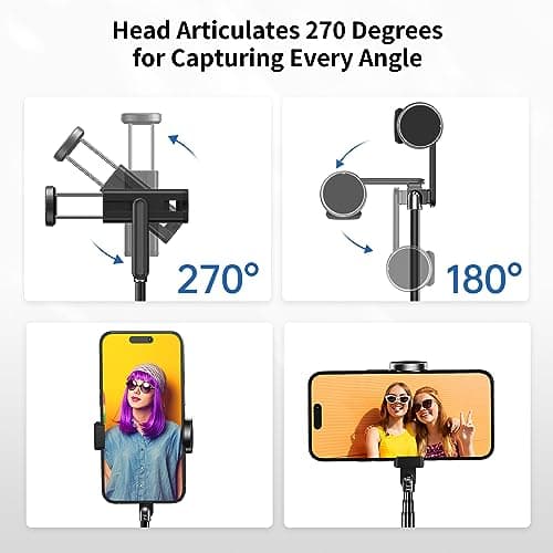 ATUMTEK Selfie Stick Tripod, 3-in-1 Extendable Aluminum Phone Tripod with Detachable Bluetooth Remote, Compatible with iPhone 17/16/15/14/13/12/11/11 Pro/XS Max/XR and Samsung Smartphones, Black — view 3