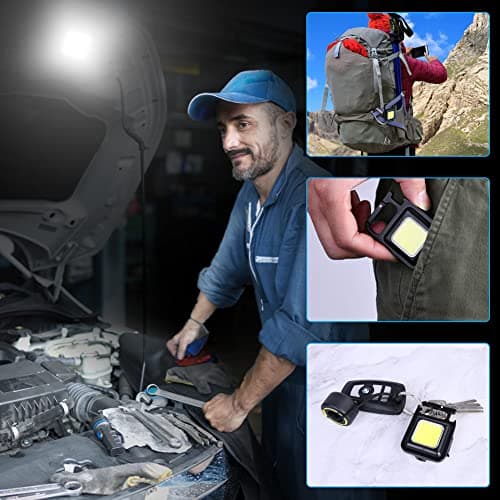 URAQT Small Flashlight, 1000 Lumens Rechargeable LED Keychain Flashlight, COB Mini Torch with 4 Light Modes, Portable Pocket Light with Folding Bracket, Bottle Opener and Magnet Base for Daily Use — view 6