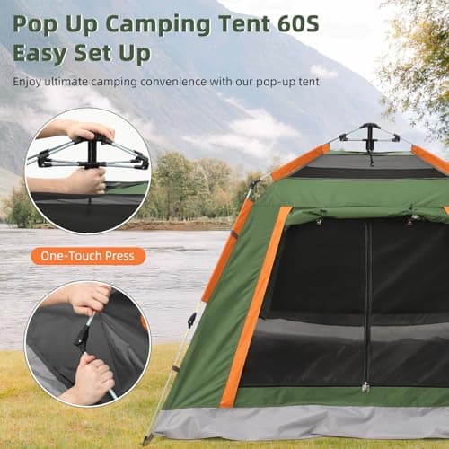 Aptliton Pop Up Tent Automatic, Camping Tent Waterproof Glow-in-the-Dark Pegs, Bug Netting & Convertible Door for Shade/Rain Protection Large 3-4 Person(200x200cm) — view 2