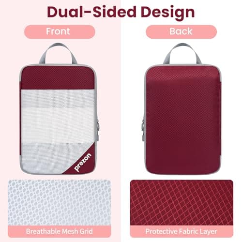 Prezon Versatile 6-Set Compression Hollow Packing Cubes, Full Open Visible Design, Space-Saving and Lightweight, Customized Cationic Material, Portable and Durable Luggage Organizer, Burgundy — view 3
