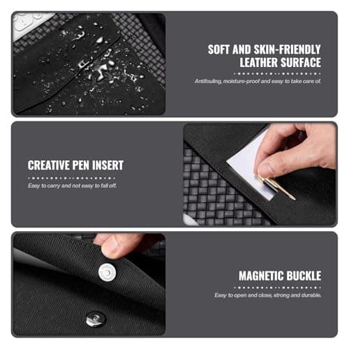 Skyzone A4 Document Folder Wallet, PU Leather Travel Document Holder Organizer, Waterproof File Folder with Snap Closure, Multifunctional File Envelope Portfolio Storage Case (Black) — view 6