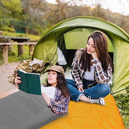 Milestone Camping Rectangular Sleeping Bag for Adults & Kids | Insulated 2 Season for Camping, Hiking, Outdoor Holidays | Grey & Orange | Packs Down Tight | 170cm x 75cm (Pack of 2) — view 4