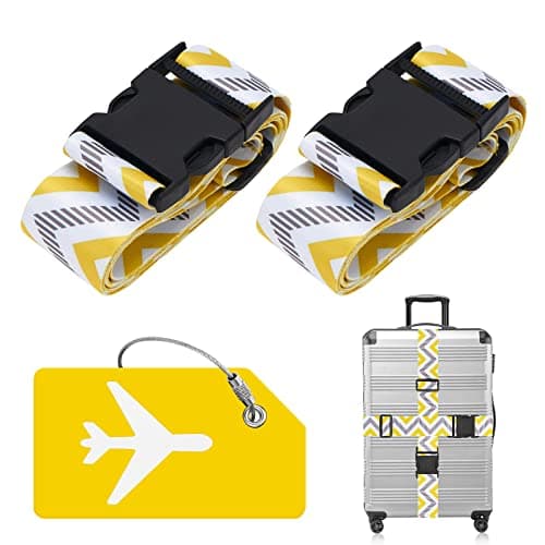 ZOUIQSS 2 Pack Adjustable Luggage Straps,Heavy Duty Suitcase Belts,Luggage Tag Travel Packing Straps with Quick Release Buckle(yellow gray)