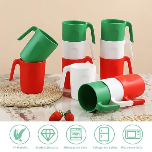 Kyraton Plastic Mug Set 12 Pieces, Unbreakable and Reusable Light Weight Travel Coffee Mugs Espresso Cups Easy to Carry and Clean Microwave Safe, Dishwasher Safe — view 3
