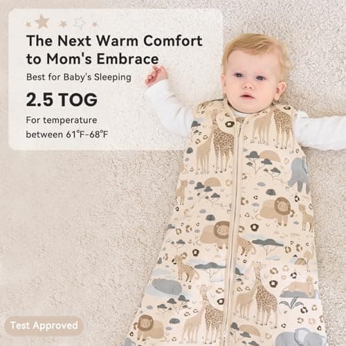 Unnivoll Baby Sleeping Bag 2.5 Tog 0-6 Months 100% Cotton Winter Sleeping Bag Baby 2-Way Zipper Quilted Sleep Sack for Newbron Infant Warm Soft Apricot Zebra — view 6