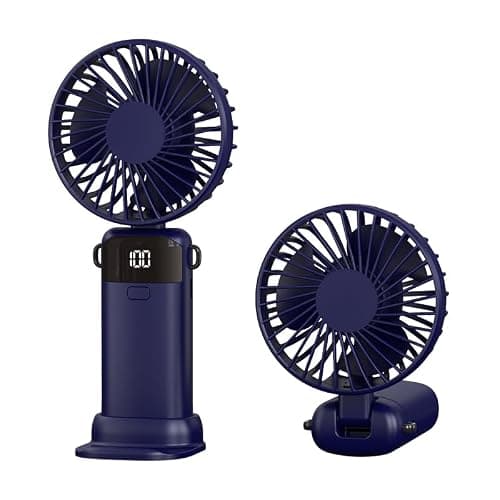 Handheld Fan, Portable Mini 3-in-1 Personal Neck/Desk/Hand Fan, USB-C Rechargeable with 5 Speeds Up to 10H, LED Display, Foldable Desktop Fans for Travel, Commuting, Office, Indoor, Outdoor