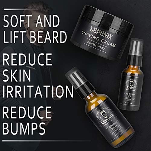 Shaving Kit for Men, Includes Sandalwood Shaving Cream, Mens After Shave Balm, Pre-Shave Oil,Shaving Brush and Bowl, Beard Bib, Aftershave Gift Set for Men Boyfriend Stocking Fillers — view 3