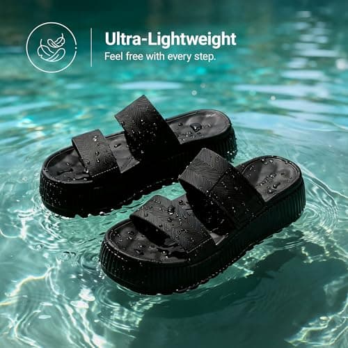 DREAM PAIRS Women's Platform Slip on Adjustable Sandals,All Black,6 — view 4
