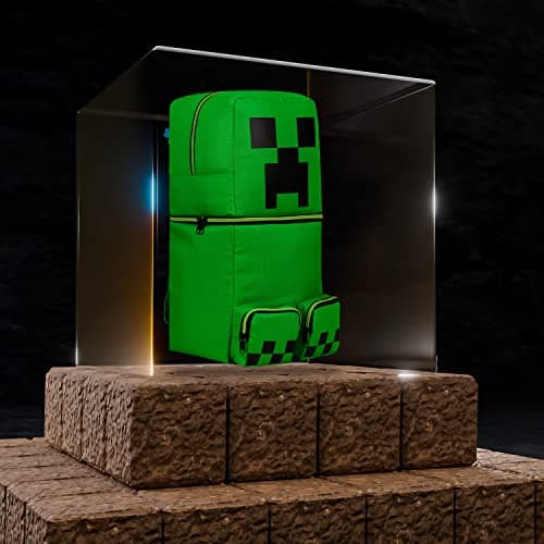 Minecraft Children’s Backpacks for Boys Creeper Rucksack School Bag with Zipped Pockets Adjustable Straps Kids Backpack Travel Sports Gamer Gifts for Boys (Green 3D, 46x21x18.5cm) — view 2