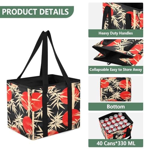 Quteprint Car Trunk Organizer, Japanese Bamboos Moon 600D Oxford Foldable Storage Bag with Handles, 13.0x10.8x10.2in, Portable Collapsible Container for Groceries, Kitchen, Picnic & Travel — view 3