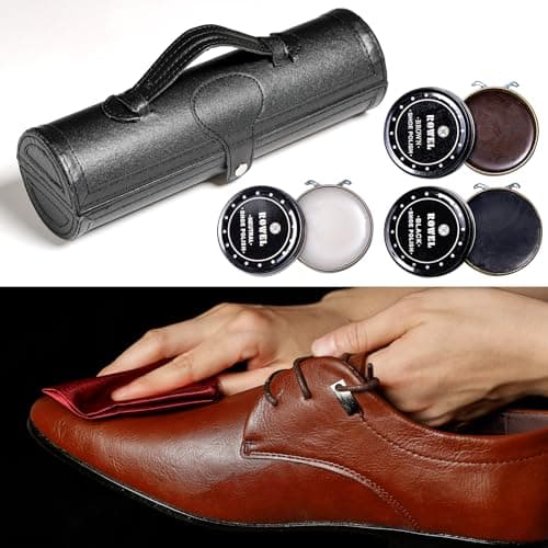 YUET Shoe Polish Kit Cleaning Shine Care Barrel Set For Brown Black Leather With Brush Travel Case Luxury Premium Soft Horsehair Bristle Dauber, Wooden Applicator, Shoehorn, Cloth 12 Piece (Black) — view 4