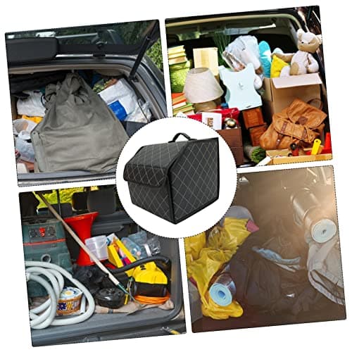 Luxshiny Car Trunk Organizer Pu Leather Storage Box Small Foldable Vehicle Trunk Container with Lattice Pattern Black Gold Line for Auto Boot Storage and Travel — view 5