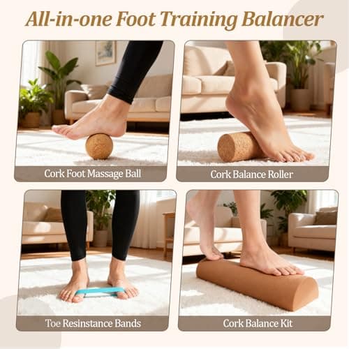Ronyme Cork Balance Board Foot Strengthener, 4-in-1 Set with Balance Blocks, Roller, Massage Ball & Toe Bands, Resistance Bands Balance Control Cork Ankle Trainer for Adults Kids Dance Exercise — view 5