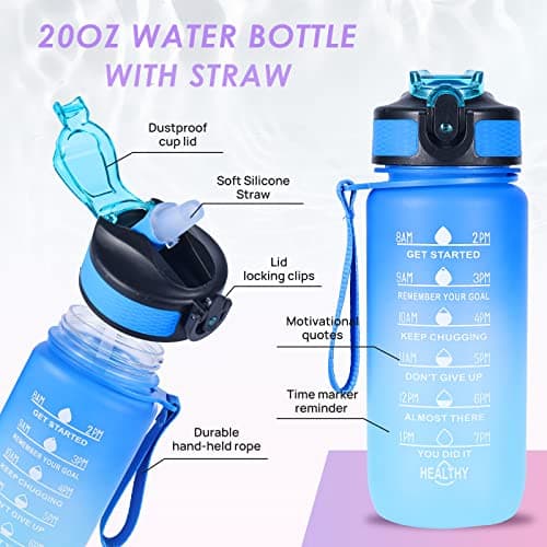 SUPPRUI Water Bottles with Straw,600ml Kids Water Bottle with time markings,Motivational Drink Bottles Leakproof and BPA-free (Purple) — view 4