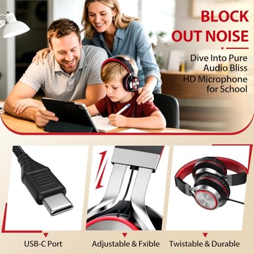 INFURTURE USB C Headphones Wired Over-Ear Headphone with Microphone — view 4