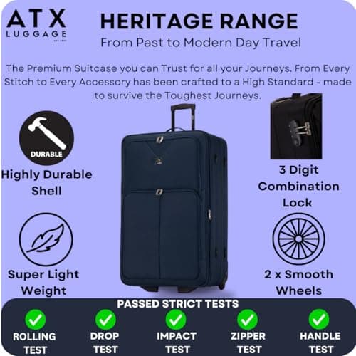 ATX Luggage 26” Medium Suitcase Expandable Durable Lightweight Suitcase with 2 Wheels & Built-in 3 Digit Combination Lock (Navy, 79 Liter) — view 3