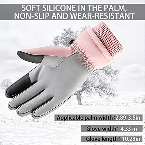Andiker Women Waterproof Ski Gloves, Winter Touchscreen Thermal Gloves with Fleece, Windproof Snowboard Glove for Skiing Running and Cycling (pink) — view 2