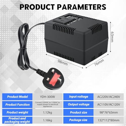 Step Down Transformer US to UK, 300W Step Down Power Voltage Converter Transformer (UK Plug) 220v/240v to 110v/120v, Intelligent Efficient Travel Power Adapter for Power Bank, WIFI, POS Machine — view 5