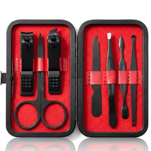 Professional Manicure Stainless Steel Set, 7 pcs Portable Nail Clippers Set, Pedicure Set, Eyebrow Grooming Kit, Nail Care Tools with Luxurious Leather Case