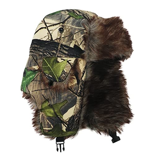 TINAYAUE Winter Trapper Hunting Hat with Ear Flaps Fallen Leaf Camo Cap Faux Fur Ushanka Russian Warm Hat Unisex Windproof Hunter's Hat Cold Weather Winter Hats for Hunting, Skiing, Hiking — view 3