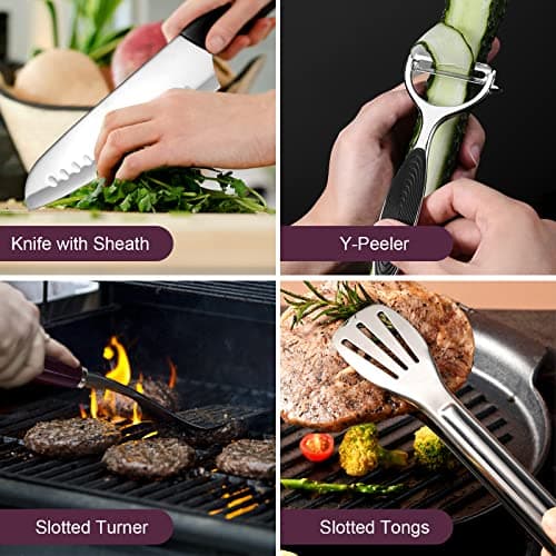 Odoland Camping Kitchen Utensil Organizer Travel Set with Tongs, Scissors, Cutting Board, Rice Paddle and Water Resistant Case for Indoor Daily Meal or Outdoor Hiking Picnic and Trekking — view 4