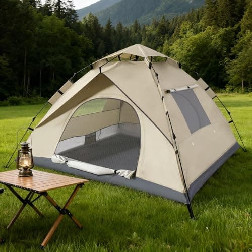 Y.H BLISSHAVEN 3-4 Person Pop-Up Tent – Waterproof & UV Protection Instant Camping Tent for Hiking, Lightweight 215x215x130cm with Easy Setup – Ideal (Beige) — view 6