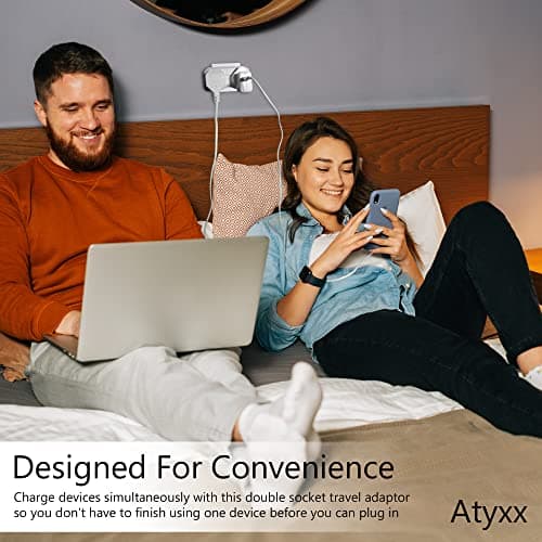 Atyxx Dual European Travel Adapter - Double Socket EU Plug Adapter with Power Indicator Light - Easy To Remove, Space Saver Europe to UK Plug Adaptor - Compatible with Sockets In 80 Countries — view 5