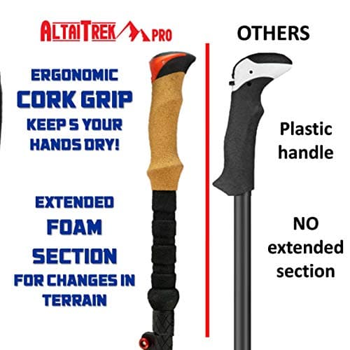 ALTAITREK PRO Telescopic carbon fiber trekking poles with quick locking system, ultralight for hiking, mountain, camping. Natural cork handle. Sticks. Baton. Pair — view 4