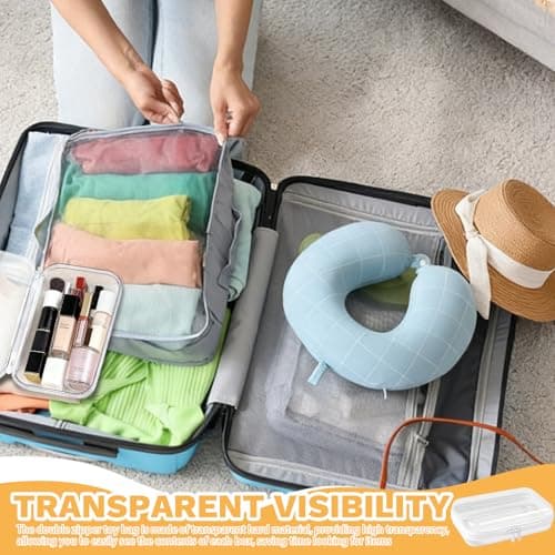 3 PCS Clear Hard Shell Zipper Cases, Transparent Waterproof Toiletry Toys Bags Double Zippered Pencil Case for Travel Makeup Tools Building Blocks Toiletries — view 5
