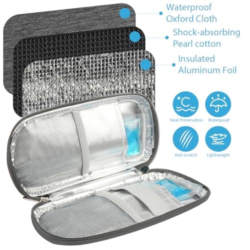 ACWOO Insulin Cooler Travel Case With 2 Ice Packs - Diabetic Supplies Storage Pack for Medicine, Insulin Pens - Portable Small Cooler, Grey — view 4