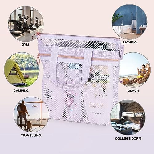 Bath & Shower Accessory Portable Zip Pouch with Compartments for Use Ideal for Gym Travel Camp Beach Sunscreen Storage (White, One Size) — view 3