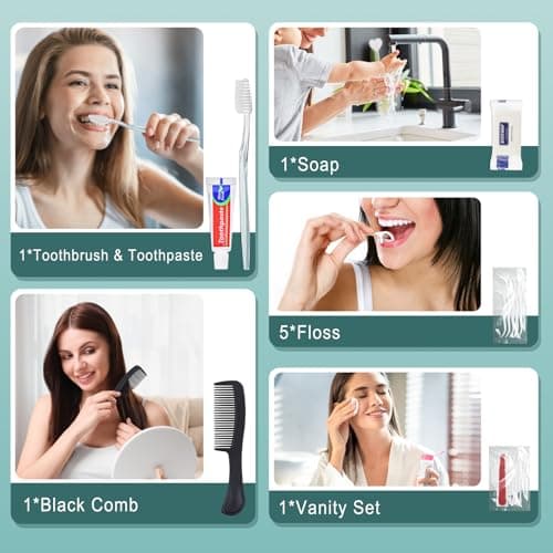 HQSLsund 25 Bulk Personal Hygiene Kit Set, Disposable Toothbrushes with Toothpaste, Floss, Brush, Soap, Vanity Set and Homeless Supplies a — view 4