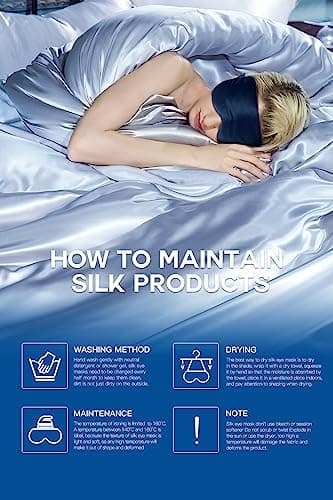 Aosun Silk Sleep Mask, 22-Momme 100% Pure Mulberry Silk Light-Blocking Eye Mask with Adjustable Strap, Hypoallergenic, Gifts for Women and Men (Blue) — view 6