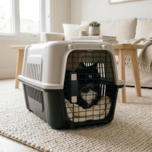Harbour Housewares Cat Carrier Hard Sided Large Pet Travel Box Grey — view 2