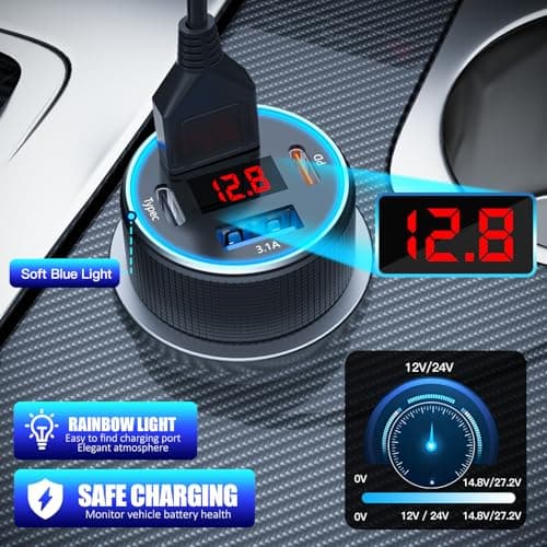 Car Charger Adapter with USB C Cable, 78W 4 Port Cigarette Lighter USB Charger Fast Charging Dual USB C Car USB Charger Adapter for iPhone 16 15 14 13 12, iPad, Samsung Glaxy, Android — view 4